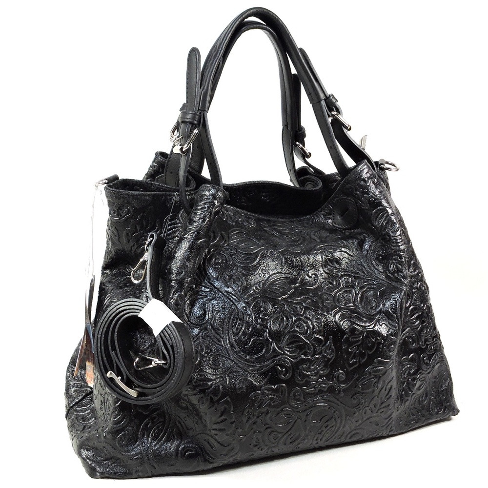 ISADORA 🇮🇹 WOMEN'S BLACK SOFT GENUINE LEATHER HANDBAG - Picture 1 of 5